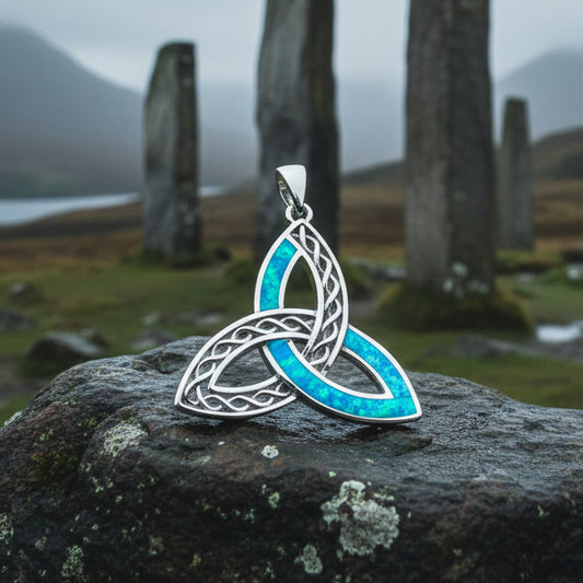 Fire Opal Celtic Knot Necklace in Sterling Silver — view 3