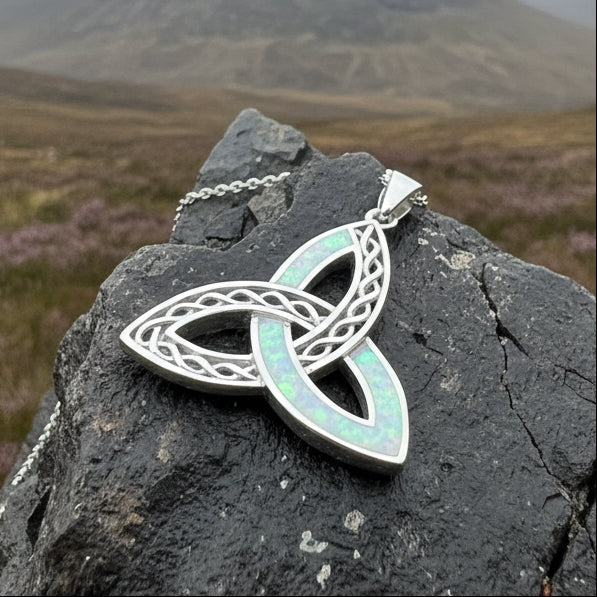 Fire Opal Celtic Knot Necklace in Sterling Silver
