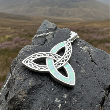 Celtic Knot Necklace, Trinity Knot Pendant, Fire Opal Jewelry, Irish Necklace, Scottish Jewelry, October Birthstone, Ireland Gift, Wife Gift