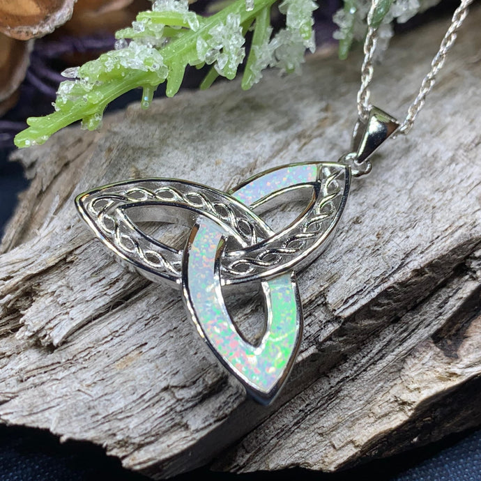 Celtic Knot Necklace, Trinity Knot Pendant, Fire Opal Jewelry, Irish Necklace, Scottish Jewelry, October Birthstone, Ireland Gift, Wife Gift