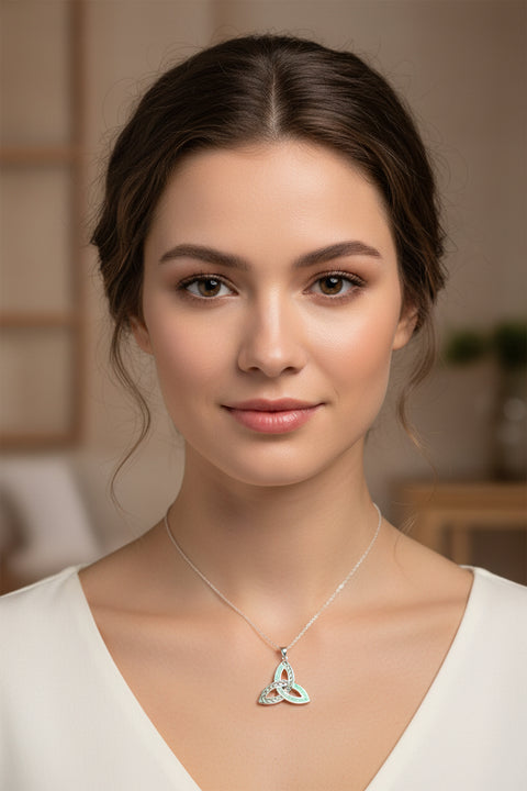 Load image into Gallery viewer, Celtic Knot Necklace, Trinity Knot Pendant, Fire Opal Jewelry, Irish Necklace, Scottish Jewelry, October Birthstone, Ireland Gift, Wife Gift
