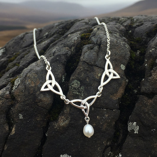 Celtic Knot Necklace, Celtic Jewelry, Irish Jewelry, Anniversary Gift, Scotland Jewelry, Wife Gift, Pearl Drop Pendant, Ireland Gift