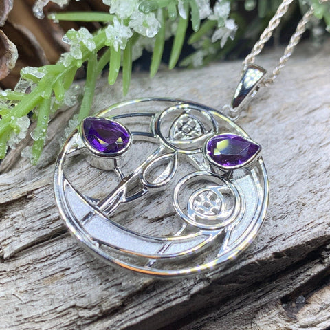 Load image into Gallery viewer, Mackintosh Necklace, Scottish Jewelry, Amethyst Pendant, Celtic Jewelry, Art Deco Pendant, Anniversary Gift, Scotland Necklace, Wife Gift
