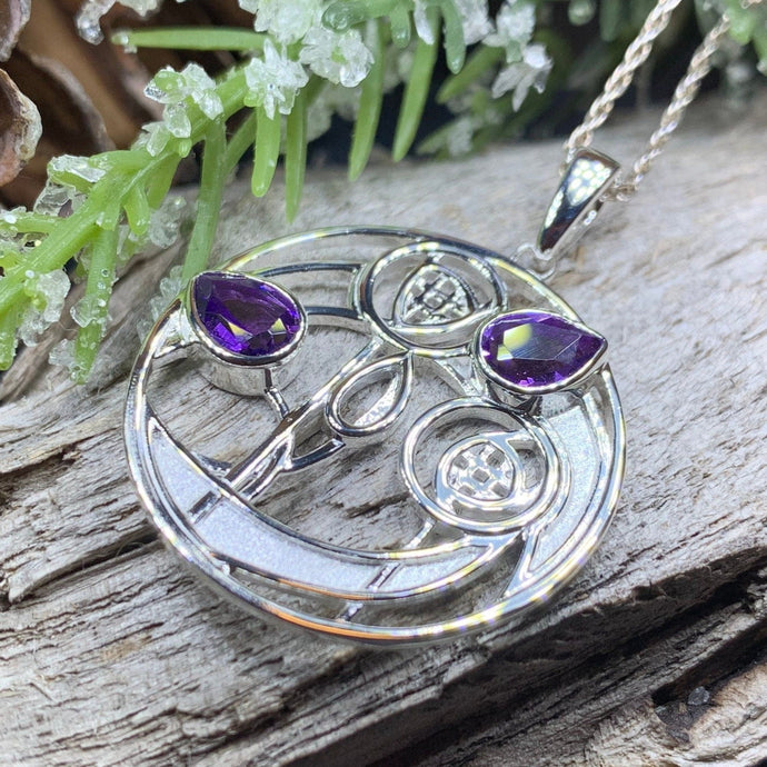 Mackintosh Necklace, Scottish Jewelry, Amethyst Pendant, Celtic Jewelry, Art Deco Pendant, Anniversary Gift, Scotland Necklace, Wife Gift