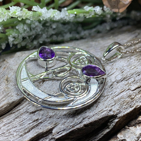 Load image into Gallery viewer, Mackintosh Necklace, Scottish Jewelry, Amethyst Pendant, Celtic Jewelry, Art Deco Pendant, Anniversary Gift, Scotland Necklace, Wife Gift
