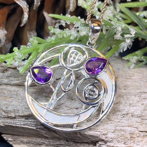 Load image into Gallery viewer, Mackintosh Necklace, Scottish Jewelry, Amethyst Pendant, Celtic Jewelry, Art Deco Pendant, Anniversary Gift, Scotland Necklace, Wife Gift

