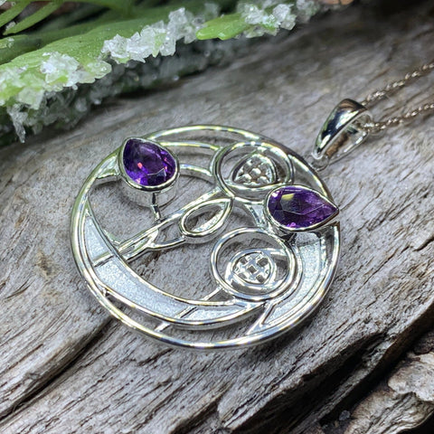 Load image into Gallery viewer, Mackintosh Necklace, Scottish Jewelry, Amethyst Pendant, Celtic Jewelry, Art Deco Pendant, Anniversary Gift, Scotland Necklace, Wife Gift
