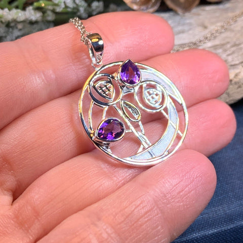 Load image into Gallery viewer, Mackintosh Necklace, Scottish Jewelry, Amethyst Pendant, Celtic Jewelry, Art Deco Pendant, Anniversary Gift, Scotland Necklace, Wife Gift
