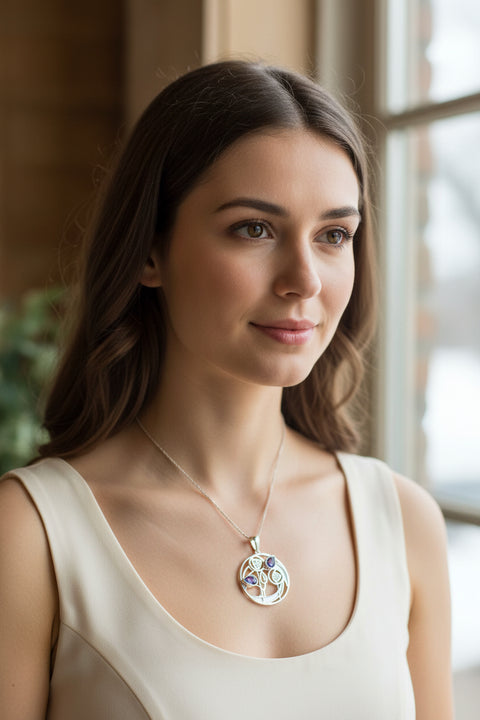 Load image into Gallery viewer, Mackintosh Necklace, Scottish Jewelry, Amethyst Pendant, Celtic Jewelry, Art Deco Pendant, Anniversary Gift, Scotland Necklace, Wife Gift
