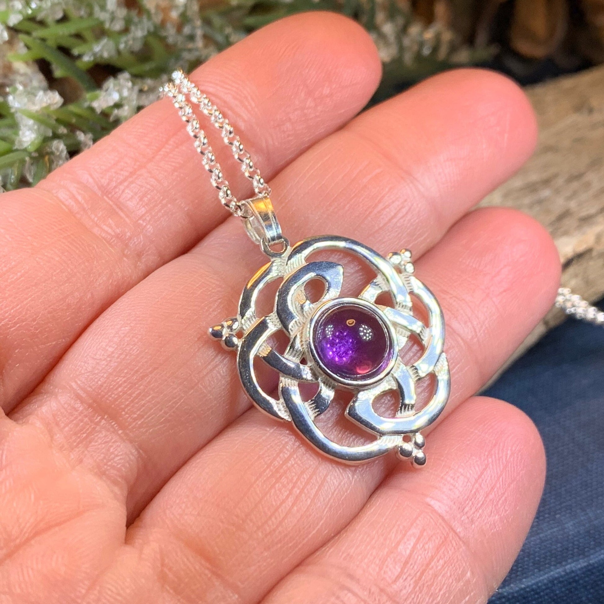 Celtic Knot Necklace, Irish Jewelry, Celtic Jewelry, Amethyst Pendant, Love Knot Jewelry, Wife Anniversary Gift, Scotland Jewelry, Mom Gift