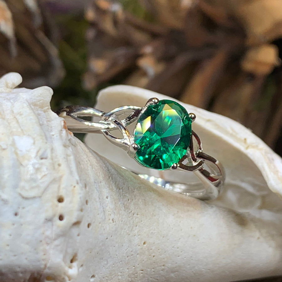 Irish Twilight Celtic Ring, Celtic Ring, Ireland Ring, Promise Ring, Trinity Knot Jewelry, Anniversary Gift, Cocktail Ring, Emerald Ring