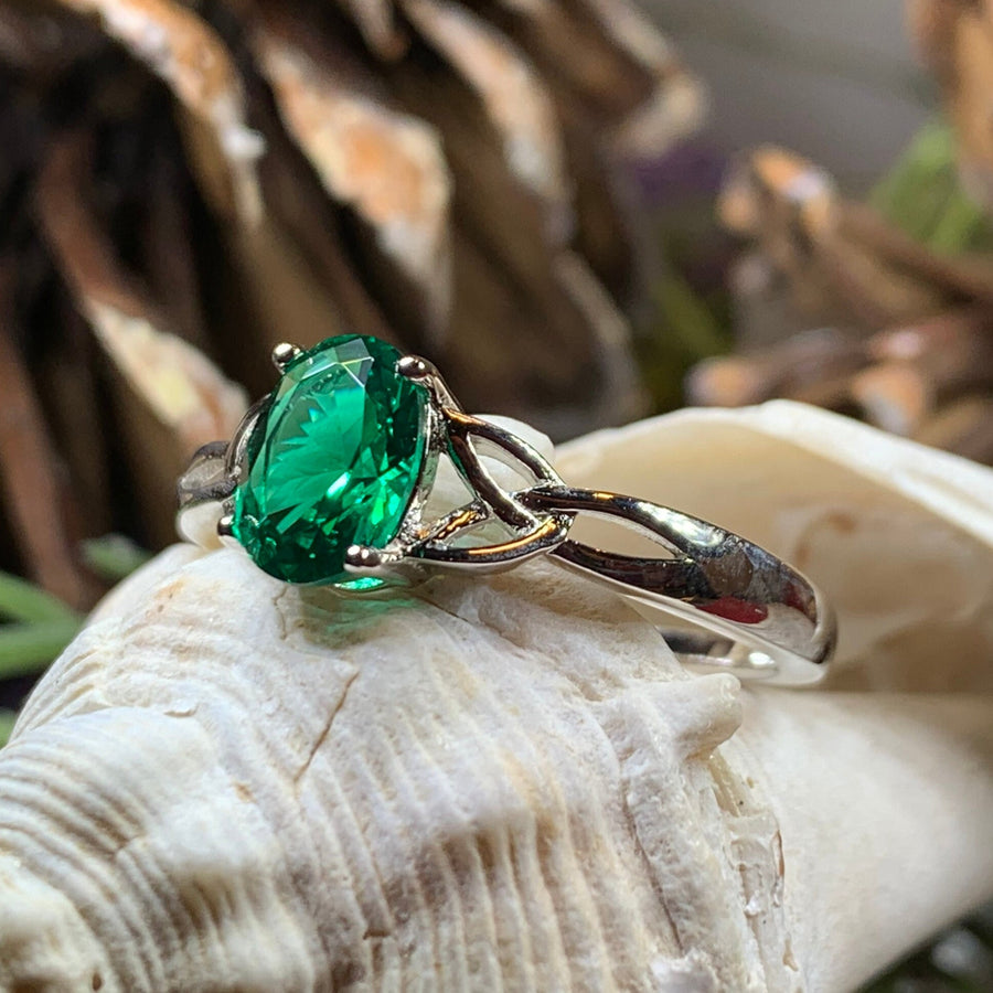 Irish Twilight Celtic Ring, Celtic Ring, Ireland Ring, Promise Ring, Trinity Knot Jewelry, Anniversary Gift, Cocktail Ring, Emerald Ring