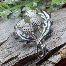 Load image into Gallery viewer, Thistle Brooch, Scotland Jewelry, Celtic Pin, Outlander Gift, Thistle Jewelry, Scottish Gift, Flower Pin, Anniversary Gift, Silver Mom Gift
