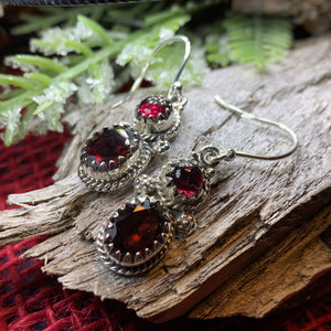 Garnet Romantic Earrings, Celtic Jewelry, Dangle Earrings, Goddess Jewelry, Boho Gift, Anniversary Gift, Silver Mom Gift, Wine Red Jewelry