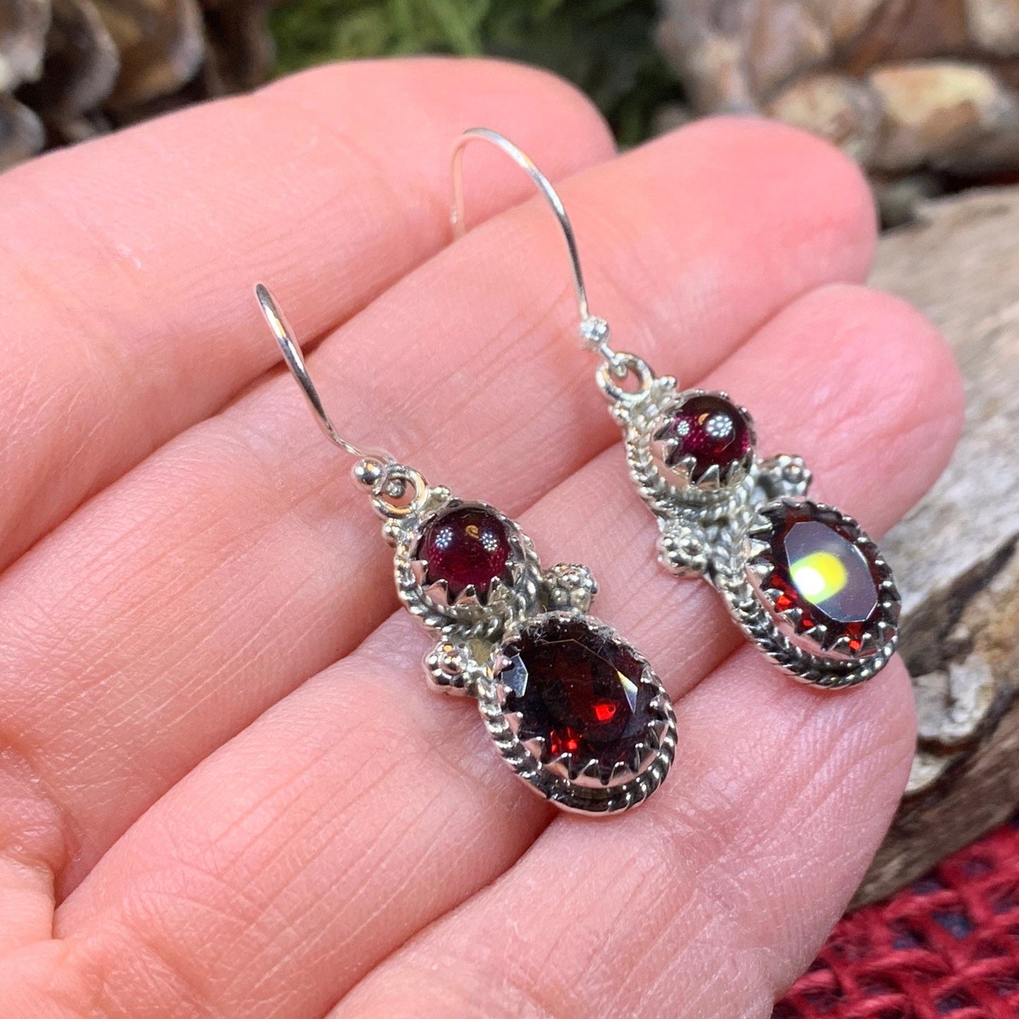 Garnet Romantic Earrings, Celtic Jewelry, Dangle Earrings, Goddess Jewelry, Boho Gift, Anniversary Gift, Silver Mom Gift, Wine Red Jewelry
