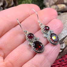 Load image into Gallery viewer, Garnet Romantic Earrings, Celtic Jewelry, Dangle Earrings, Goddess Jewelry, Boho Gift, Anniversary Gift, Silver Mom Gift, Wine Red Jewelry
