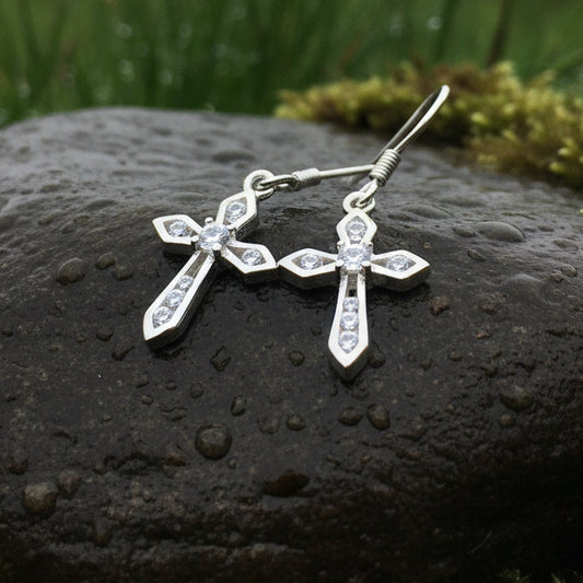 Celtic Cross Earrings, Celtic Jewelry, Diamond Cross Earrings, Irish Cross Jewelry, First Communion Gift, Ireland Gift, Sterling Silver