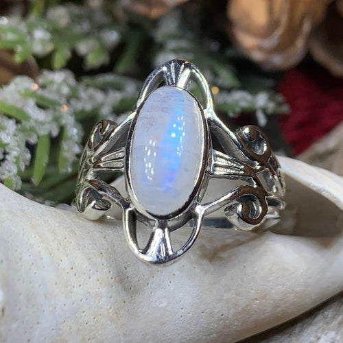 Celtic Ring, Moonstone Ring, Labradorite Statement Ring, Sterling Silver Ring, Celtic Jewelry, Anniversary Gift, Wiccan Jewelry, Wife Gift