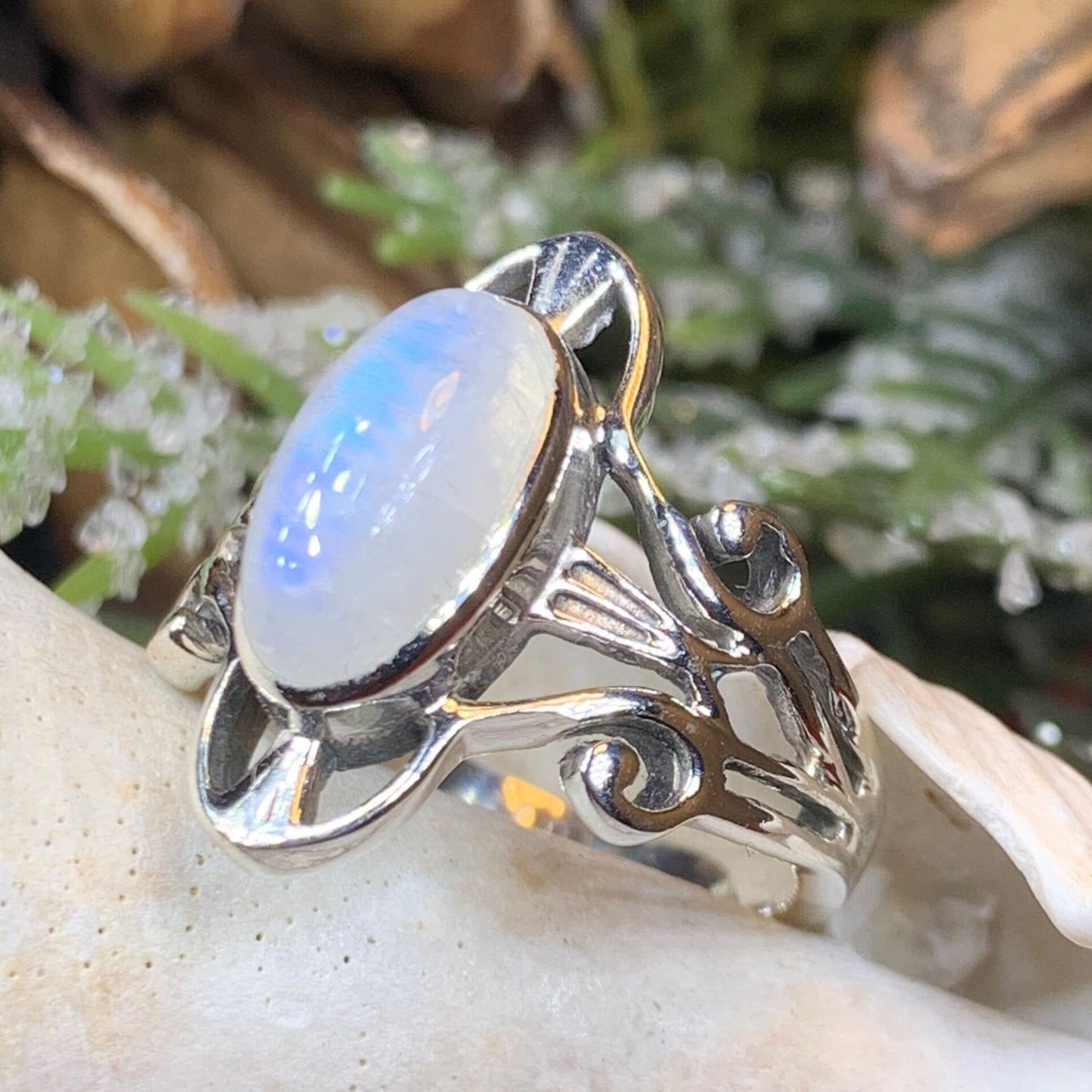 Celtic Ring, Moonstone Ring, Labradorite Statement Ring, Sterling Silver Ring, Celtic Jewelry, Anniversary Gift, Wiccan Jewelry, Wife Gift