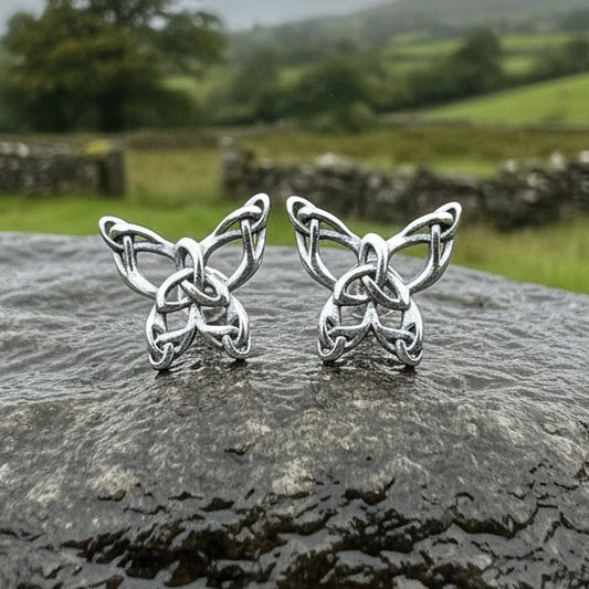 Butterfly Earrings, Celtic Stud Earrings, Insect Jewelry, Graduation Gift, Post Earrings, Mom Gift, Silver Ireland Gift, Woodland Jewelry