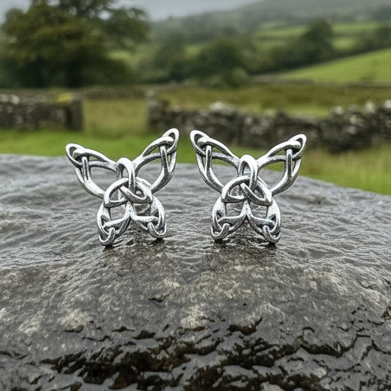 Butterfly Earrings, Celtic Stud Earrings, Insect Jewelry, Graduation Gift, Post Earrings, Mom Gift, Silver Ireland Gift, Woodland Jewelry