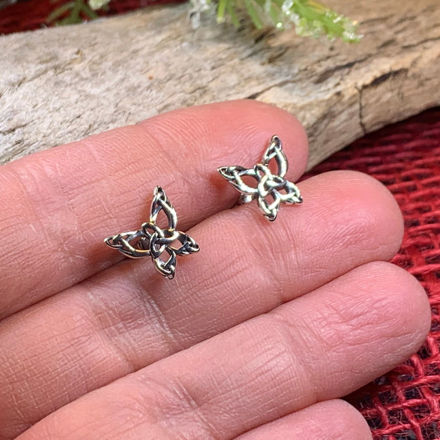 Butterfly Earrings, Celtic Stud Earrings, Insect Jewelry, Graduation Gift, Post Earrings, Mom Gift, Silver Ireland Gift, Woodland Jewelry