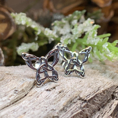 Load image into Gallery viewer, Butterfly Earrings, Celtic Stud Earrings, Insect Jewelry, Graduation Gift, Post Earrings, Mom Gift, Silver Ireland Gift, Woodland Jewelry
