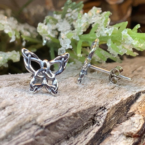 Load image into Gallery viewer, Butterfly Earrings, Celtic Stud Earrings, Insect Jewelry, Graduation Gift, Post Earrings, Mom Gift, Silver Ireland Gift, Woodland Jewelry
