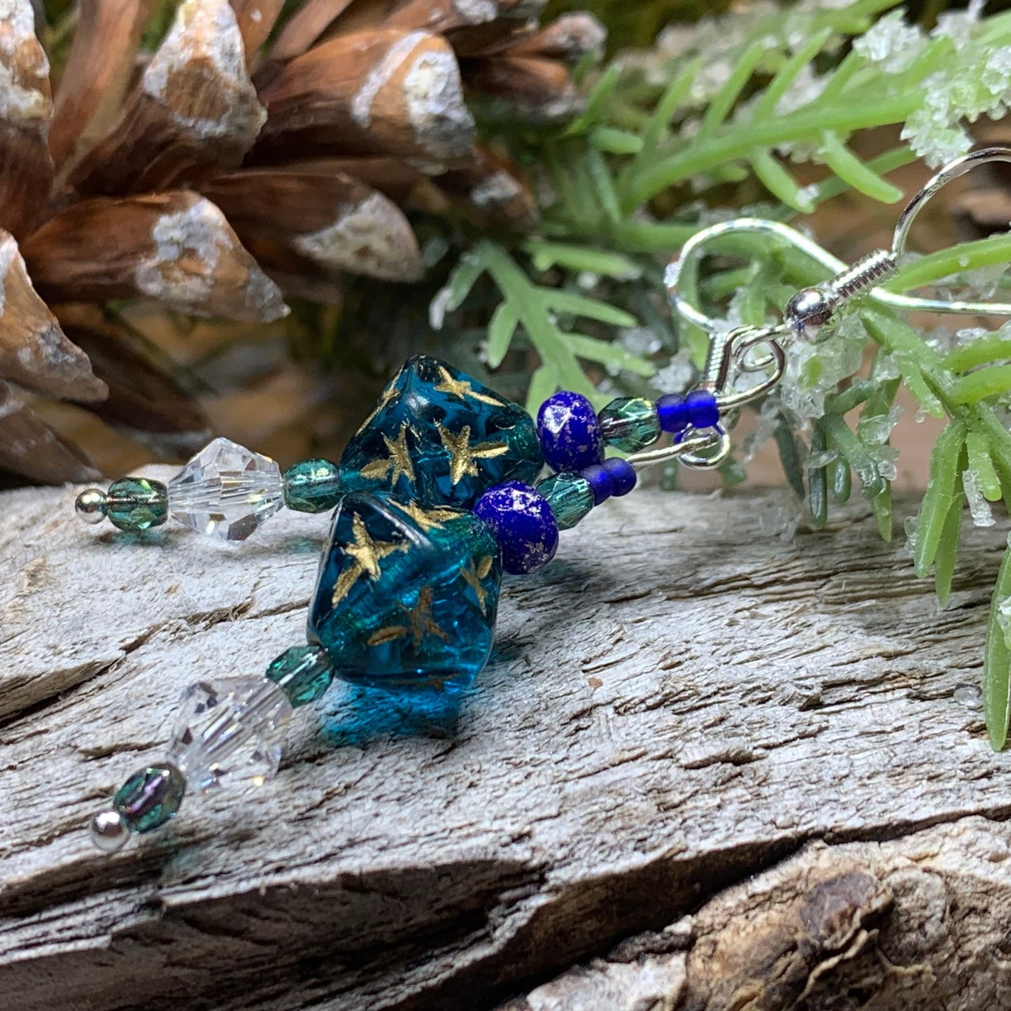 Midnight Magic Earrings, Crystal Jewelry, Blue Long Earrings, Beaded Drop Earrings, Mom Gift, Sister Gift, Friendship Gift, Nature Jewelry
