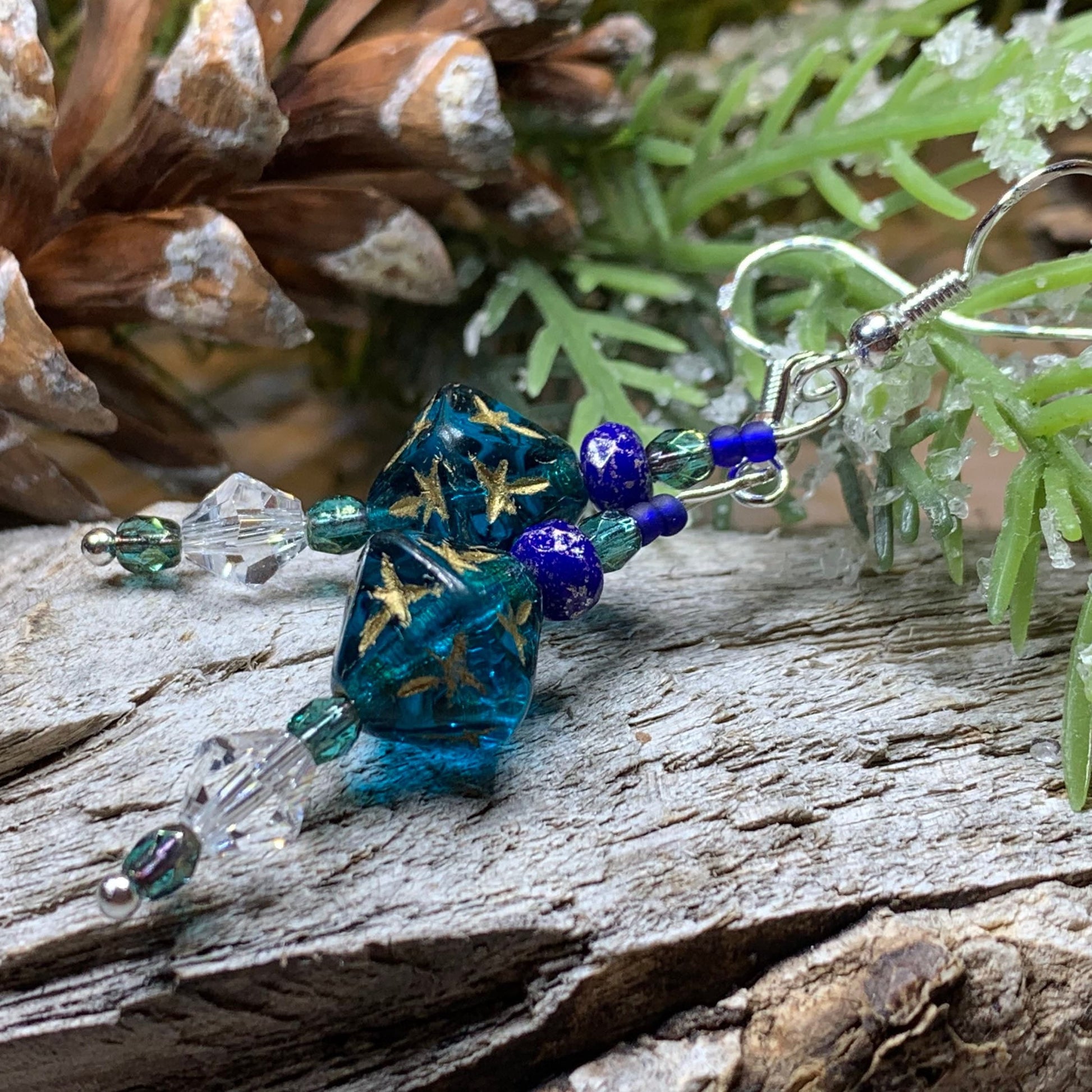 Midnight Magic Earrings, Crystal Jewelry, Blue Long Earrings, Beaded Drop Earrings, Mom Gift, Sister Gift, Friendship Gift, Nature Jewelry
