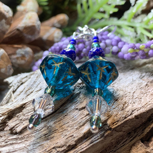 Midnight Magic Earrings, Crystal Jewelry, Blue Long Earrings, Beaded Drop Earrings, Mom Gift, Sister Gift, Friendship Gift, Nature Jewelry