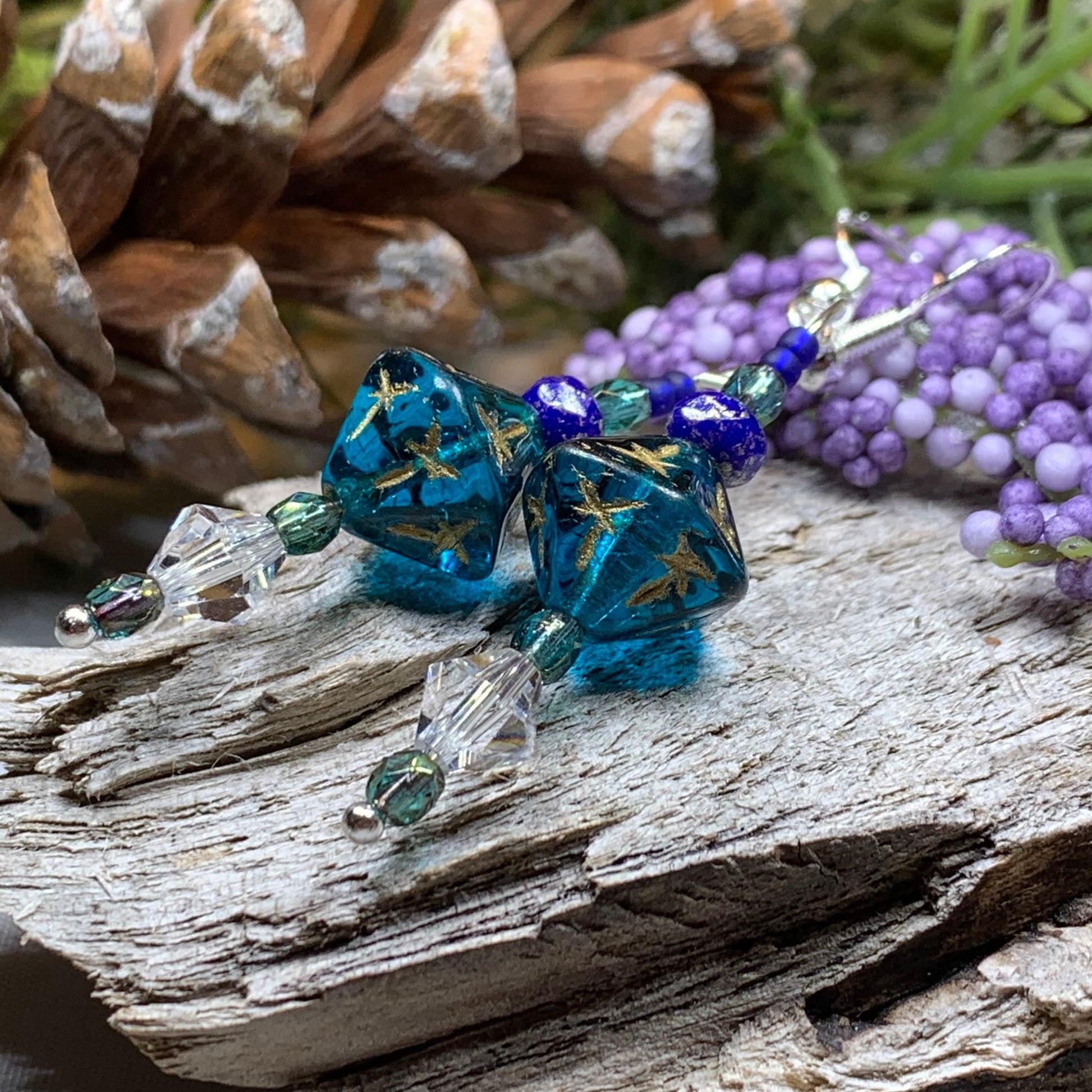 Midnight Magic Earrings, Crystal Jewelry, Blue Long Earrings, Beaded Drop Earrings, Mom Gift, Sister Gift, Friendship Gift, Nature Jewelry
