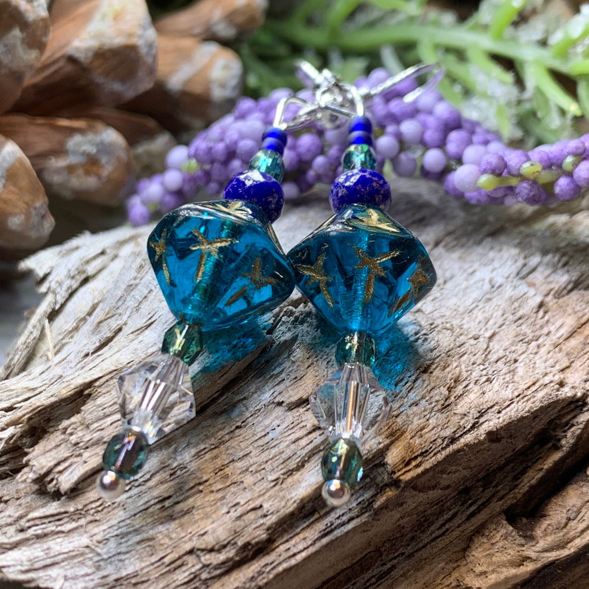 Midnight Magic Earrings, Crystal Jewelry, Blue Long Earrings, Beaded Drop Earrings, Mom Gift, Sister Gift, Friendship Gift, Nature Jewelry