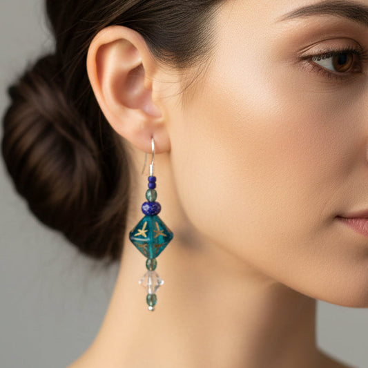 Midnight Magic Earrings, Crystal Jewelry, Blue Long Earrings, Beaded Drop Earrings, Mom Gift, Sister Gift, Friendship Gift, Nature Jewelry