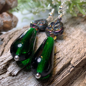 Irish Forest Earrings, Flower Jewelry, Forest Jewelry, Beaded Drop Earrings, Mom Gift, Sister Gift, Friendship Gift, Green Nature Jewelry