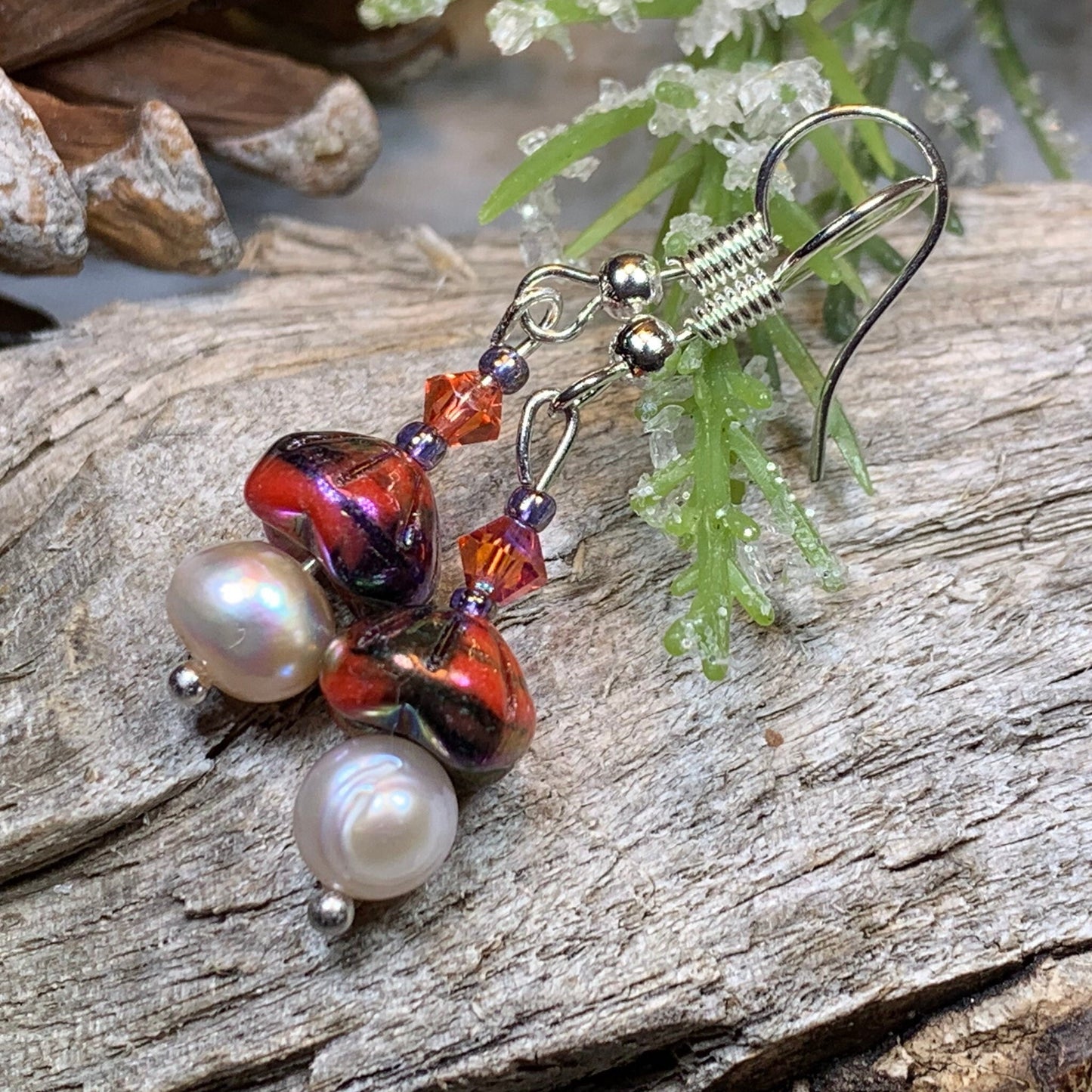 Sunlit Pearl Earrings, Crystal Jewelry, Pink Long Earrings, Beaded Drop Earrings, Mom Gift, Sister Gift, Friendship Gift, Nature Jewelry