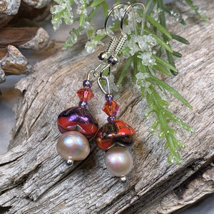 Sunlit Pearl Earrings, Crystal Jewelry, Pink Long Earrings, Beaded Drop Earrings, Mom Gift, Sister Gift, Friendship Gift, Nature Jewelry