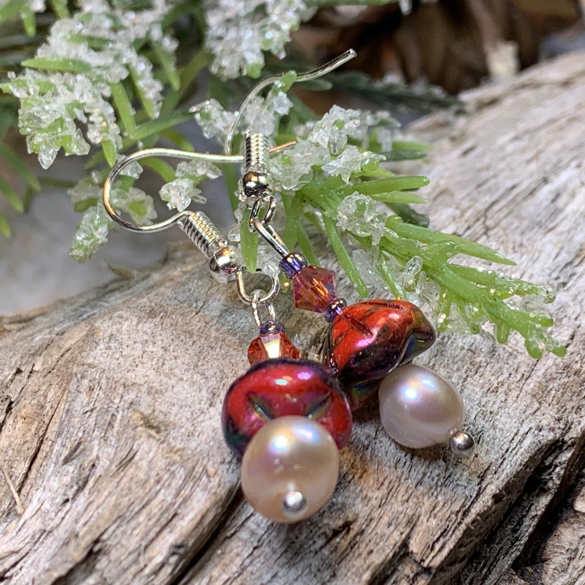 Sunlit Pearl Earrings, Crystal Jewelry, Pink Long Earrings, Beaded Drop Earrings, Mom Gift, Sister Gift, Friendship Gift, Nature Jewelry