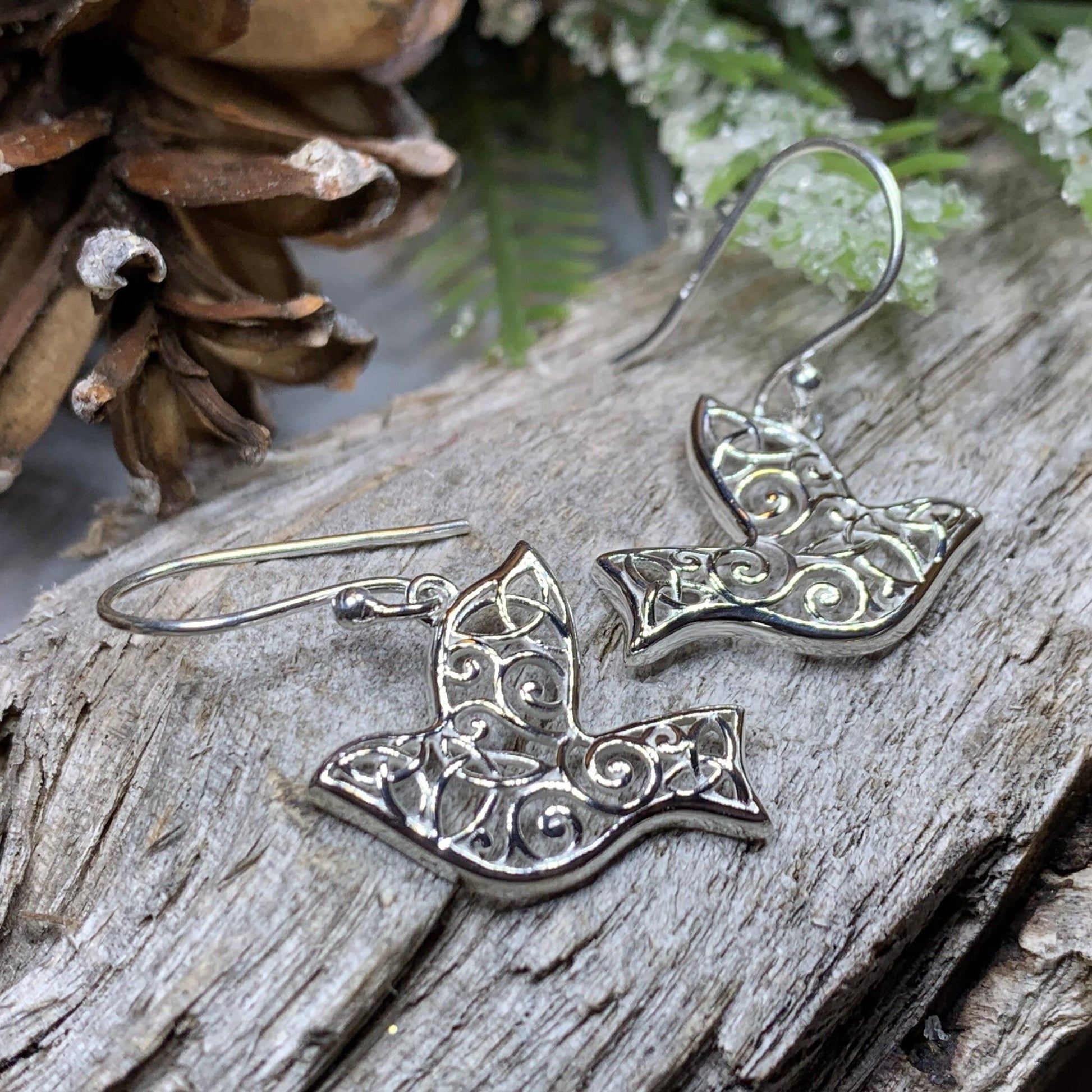 Celtic Dove Earrings, Irish Jewelry, Scotland Jewelry, Mom Birthday Gift, Anniversary Gift, Religious Jewelry, Nature Jewelry, Bird Jewelry