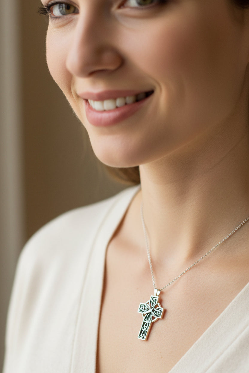 Celtic Cross Necklace, Celtic Dove Jewelry, Scotland Jewelry, Silver Cross, Mom Gift, Anniversary Gift, Religious Jewelry, Celtic Cross Gift