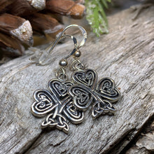 Load image into Gallery viewer, Shamrock Earrings, Celtic Jewelry, Feis Accessory, Irish Dancer, Celtic Knot Earrings, Wiccan Jewelry, Nature Jewelry, Ireland, Gift for Her
