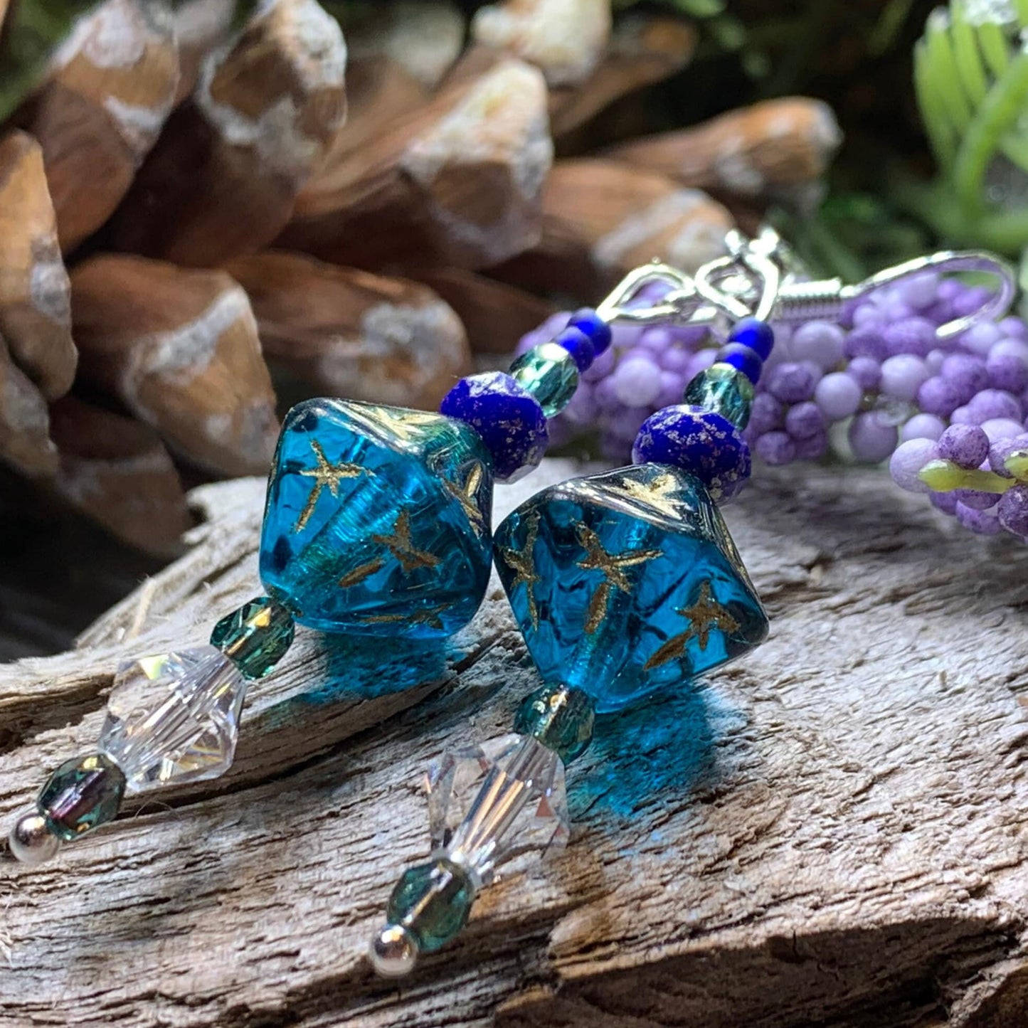 Midnight Magic Earrings, Crystal Jewelry, Blue Long Earrings, Beaded Drop Earrings, Mom Gift, Sister Gift, Friendship Gift, Nature Jewelry