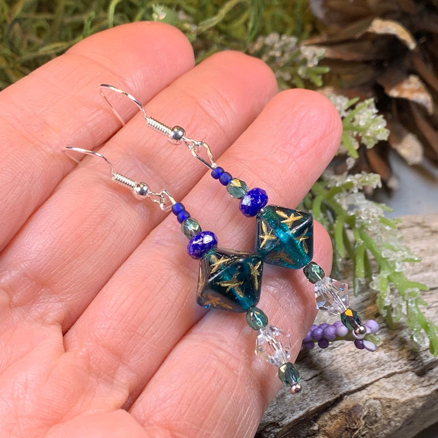 Midnight Magic Earrings, Crystal Jewelry, Blue Long Earrings, Beaded Drop Earrings, Mom Gift, Sister Gift, Friendship Gift, Nature Jewelry