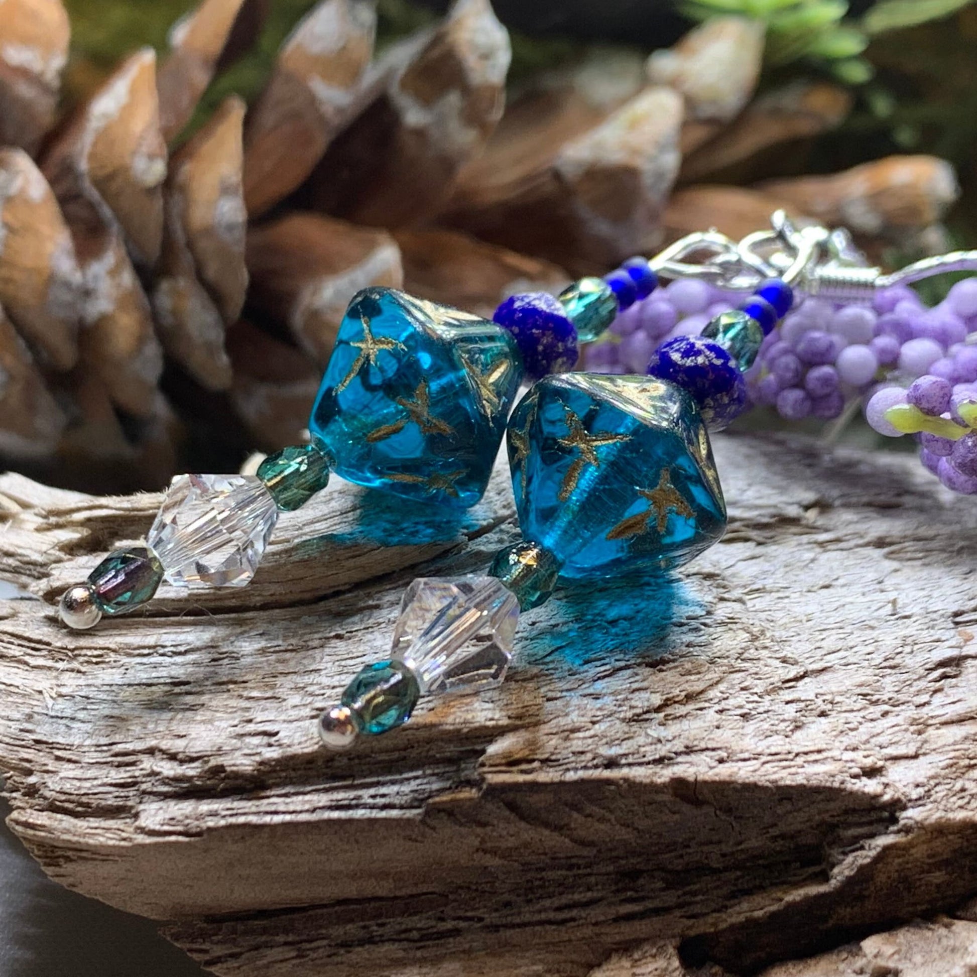 Midnight Magic Earrings, Crystal Jewelry, Blue Long Earrings, Beaded Drop Earrings, Mom Gift, Sister Gift, Friendship Gift, Nature Jewelry