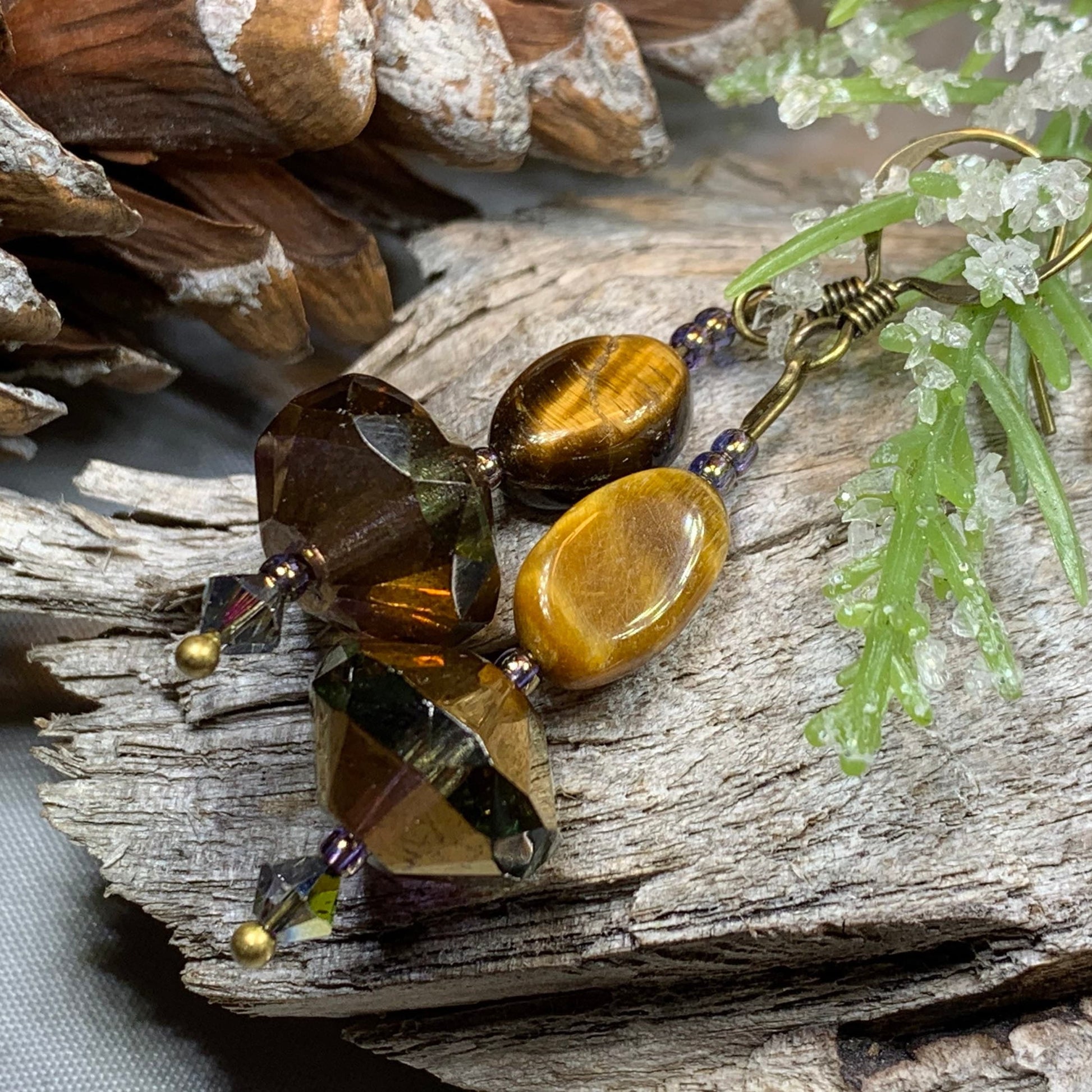 Golden Autumn Earrings, Crystal Jewelry, Gold Long Earrings, Beaded Drop Earrings, Mom Gift, Sister Gift, Friendship Gift, Nature Jewelry