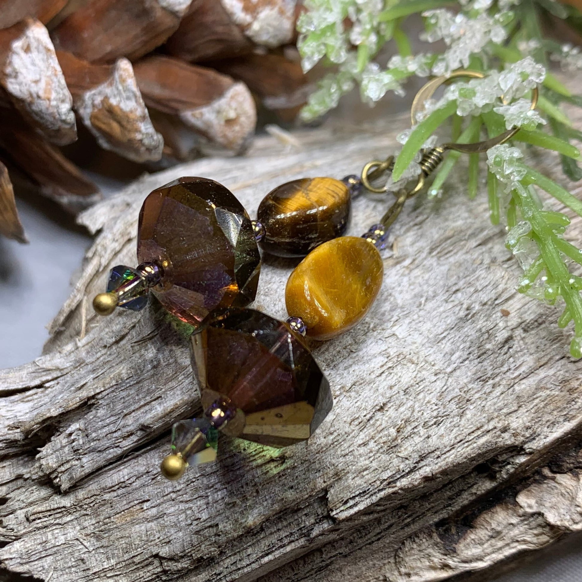 Golden Autumn Earrings, Crystal Jewelry, Gold Long Earrings, Beaded Drop Earrings, Mom Gift, Sister Gift, Friendship Gift, Nature Jewelry