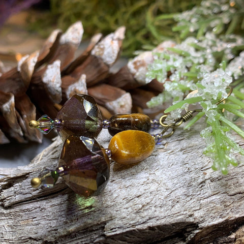 Load image into Gallery viewer, Golden Autumn Earrings, Crystal Jewelry, Gold Long Earrings, Beaded Drop Earrings, Mom Gift, Sister Gift, Friendship Gift, Nature Jewelry
