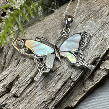 Load image into Gallery viewer, Butterfly Necklace, Mother of Pearl Jewelry, Insect Pendant, Summer Jewelry, Inspirational Gift, Mom Gift, Nature Jewelry, Anniversary Gift
