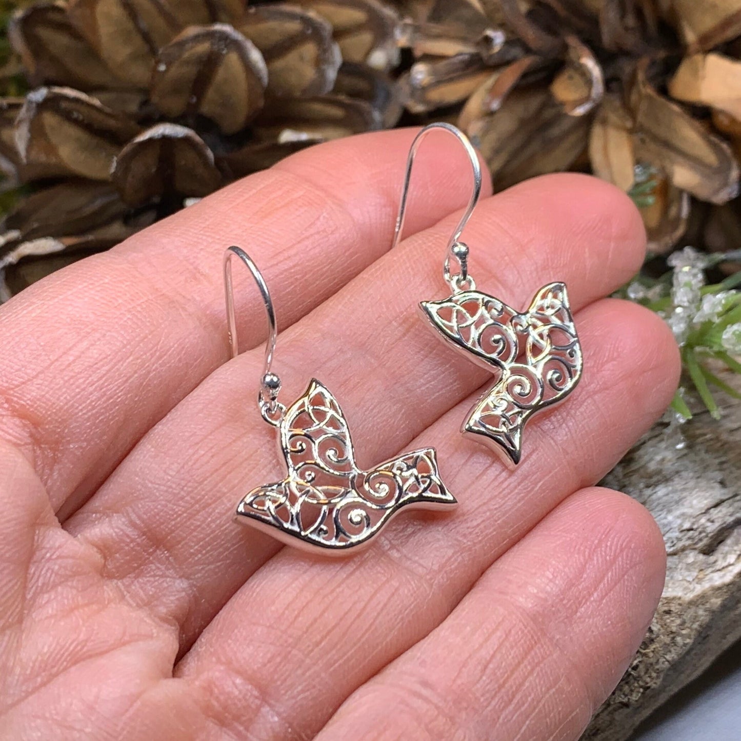 Celtic Dove Earrings, Irish Jewelry, Scotland Jewelry, Mom Birthday Gift, Anniversary Gift, Religious Jewelry, Nature Jewelry, Bird Jewelry