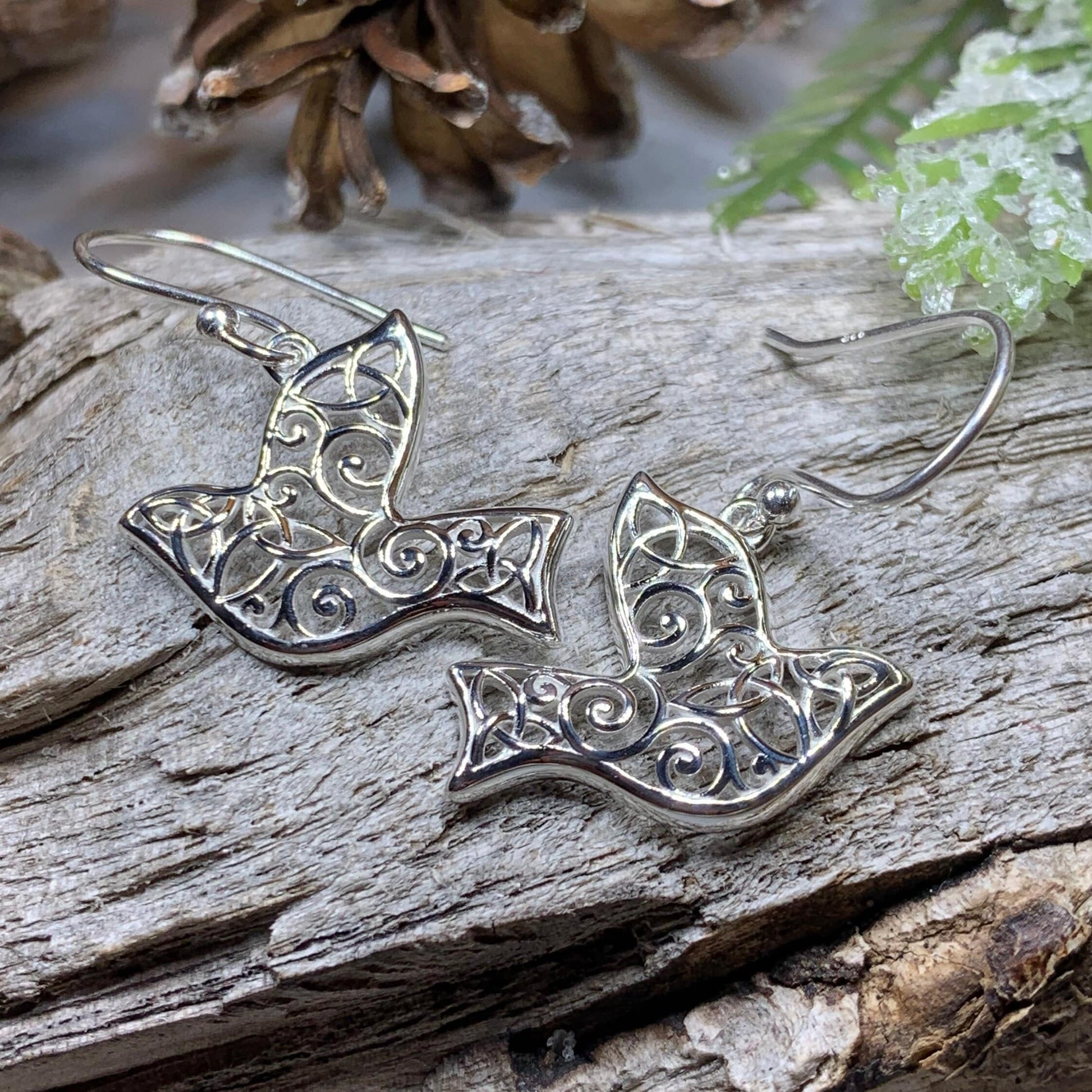 Celtic Dove Earrings, Irish Jewelry, Scotland Jewelry, Mom Birthday Gift, Anniversary Gift, Religious Jewelry, Nature Jewelry, Bird Jewelry